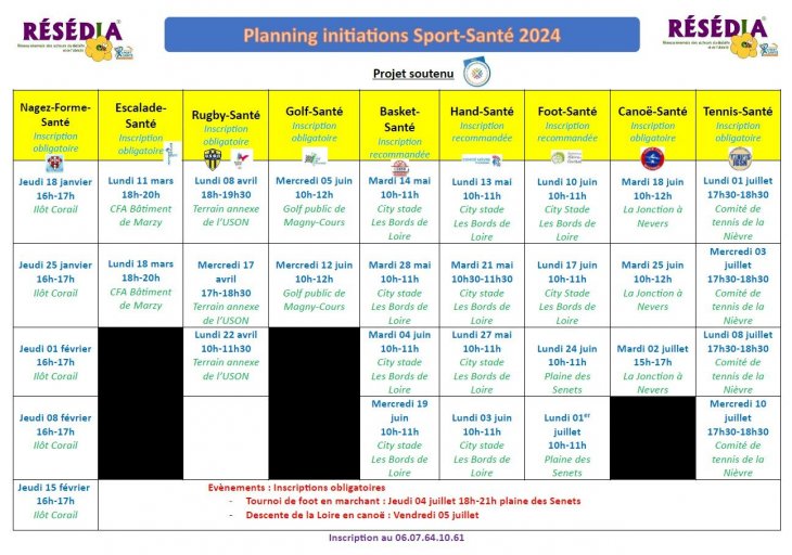 Planning Initiations sport-santé 2024